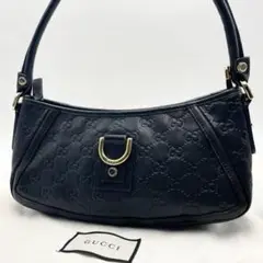 【美品】GUCCI アクセサリーポーチ GGシマレザー アビーライン ブラック