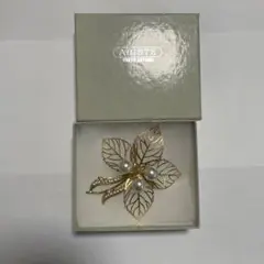 ABISTE 葉っぱデザイン ブローチ パール付き