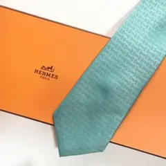 美品 エルメス HERMES ネクタイ シルク ライトブルー H柄