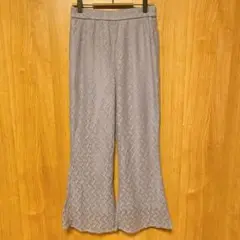 【しまむら】フレアパンツ　テラウェア リーフ柄 レース パープル Lサイズ