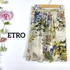 美品 ETRO エトロ 総柄 花柄 ウール スカート 40