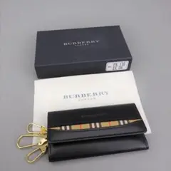 本物未使用■バーバリー■ブラックレザー/ノバチェック■キーケース/キーホルダー