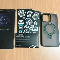 iPhone14ProMax 用 ケース 隠しスタンド グリーン