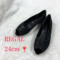 REGAL リーガル オープントゥ フラットパンプス　黒　ブラック