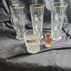 ドイツビールジョッキx3、カットグラス、ショットグラスボヘミア