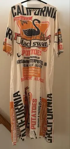 フィードサック風ワンピーススワン柄