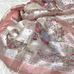 【訳アリ】 Nina Ricci 花柄 大判 スカーフ シルク 絹 100%