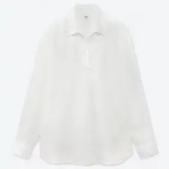 【未使用】ユニクロ　リネン　スキッパー長袖シャツ　L　白