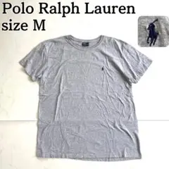 美品★ポロラルフローレン Tシャツ ロゴ刺繡 クールネック グレー サイズM