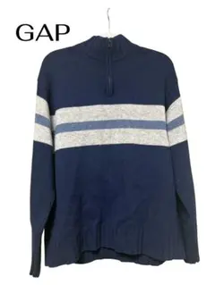 希少GAP ネイビー ストライプ ハーフジップニット
