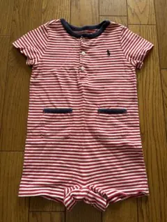 Ralph Lauren 赤白ストライプロンパース 75