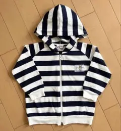 【美品】90cm ジャンセン ベビー パーカー ストライプ フード付