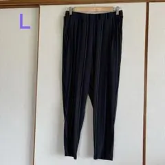 【美品】サラサラ　ストライプパンツ　濃紺　Ｌ