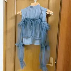 GRL チュールブラウス×モックネックリブトップスアンサンブ