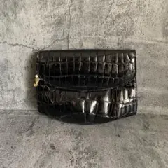 ミニバッグ クロコダイルスキン シンガポール製 ブラック 訳あり