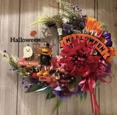 早割/ハロウィンリース/三日月型フラワーリース/ハロウィン飾り