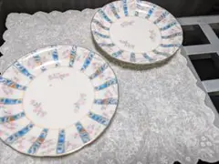 夏バーゲンセール ￥100引き 青とピンクの花柄皿 2枚セット