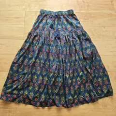 ☆Amina☆スモーキーブルー花柄総柄アジアンロングスカート☆美ライン美品☆