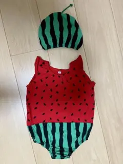 スイカ柄ロンパース95cm帽子付き
