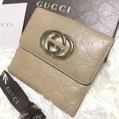 希少レア✨グッチ 折り財布 インターロッキング シェリーライン GG シマ 革