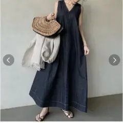 ［訳あり価格］ダークデニム ノースリーブ ロングワンピース