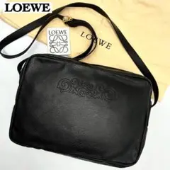 高級✨ロエベ ショルダーバッグ アナグラム レザー シボ革 斜め掛け可 ブラック