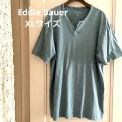 Eddie Bauer XL キーネックTシャツ 青緑　ボーダー　綿100%