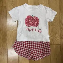 フルーツTシャツ　セットアップ　ギンガムチェック　りんご　アップル　赤　夏