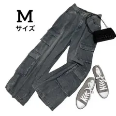 デニムカーゴパンツ　ジーンズ　ハイウェスト　レディース　Mサイズ