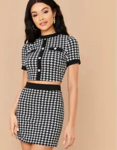 SHEIN 千鳥 クロップトップ ボディコンスカート セットアップ