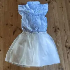 お値下げ　フリル袖のストライプワンピース