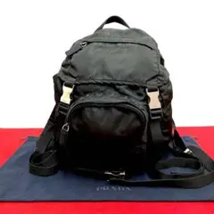 極上 美品 レア プラダ 三角ロゴ 金具 リュックサック バックパック ブラック