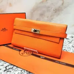 エルメス ケリーウォレット ゴールド オレンジ 長財布 男女兼用 □L シルバー