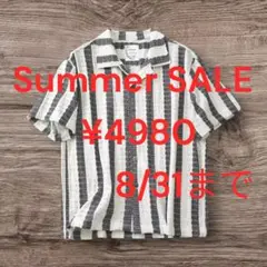 新品 14%off XL サマーニット オープンカラー 半袖シャツ ストライプ柄