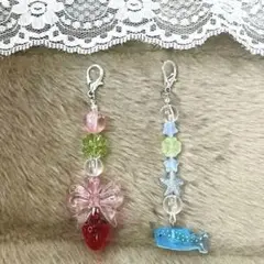 ハンドメイドキーホルダーセットいちご 海
