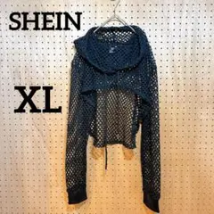 【SHEIN シーイン】クロップドパーカー 黒 XL メッシュ