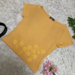 極美品　フランコフェラーロ　半袖ニット　薄手　イエロー　花柄刺繍　3 【L】