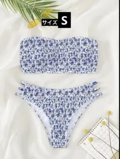 青と白のバンドゥビキニ セパレート水着　ブルー　ホワイト