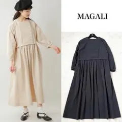 美品❤️MAGALI マガリ オールドコットンサイドボタンワンピース　チャコール