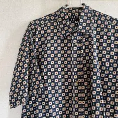 レトロ古着　柄シャツ（幾何学模様）　ネイビー