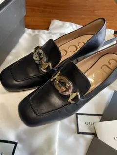 GUCCIダブルGレザーミッドヒールパンプス