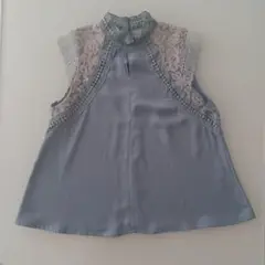 ノースリーブレースシャツ ライトブルー