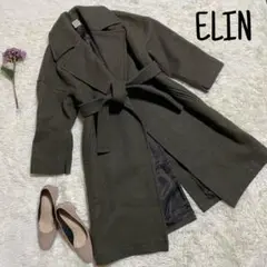 【美品】エリン ELIN ベルテッドコート チェスターコート ダークブラウン M