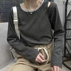 チャオパニックティピー　韓国っぽボーダーアシメカットアウトTEE