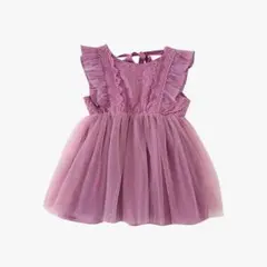 ワンピース ドレス フリル レース バックリボン 女の子 キッズ 80　紫　夏
