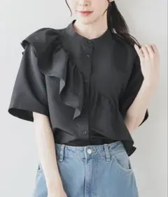 【値下げ不可】Honeys ハニーズ アシメフリルシャツ ブラック L