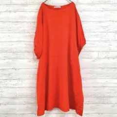イッカ ikka リネン混 ドルマンスリーブ ロング ワンピース 【L】 無地