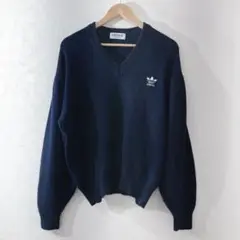 90s adidas ニット　セーター　トレフォイル 刺繍　メンズ　L 古着