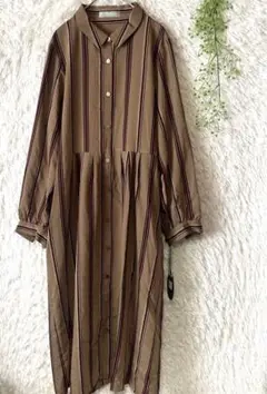 新品　ダーマコレクション　ストライプ柄シャツワンピース　ブラウン　サイズ11