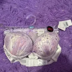 B65 紫と白の花柄ブラジャーショーツセット